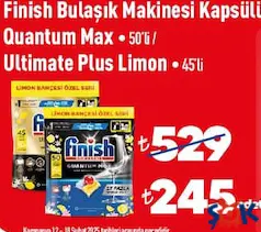 FİNİSH BULAŞIK MAKİNESİ KAPSÜLÜ  QUANTUM MAX 50'Lİ / ULTİMATE PLUS LİMON 45'Lİ